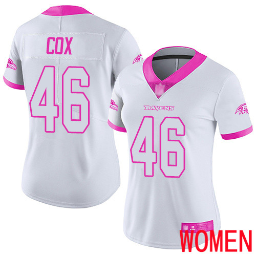 Baltimore Ravens Limited White Pink Women Morgan Cox Jersey NFL Football #46 Rush Fashion->women nfl jersey->Women Jersey